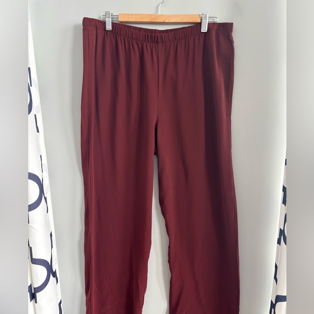 NWT Eileen Fisher silk georgette crepe straight pants large Redwood - Picture 3 of 8